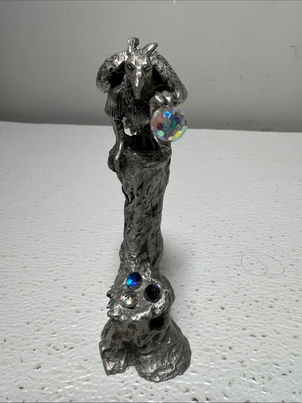 Handcrafted Pewter Grifftin Sculpture with 4 Iridescent Crystal Accent Rare